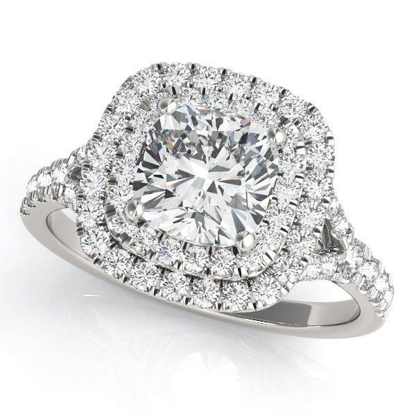 Cushion Double Halo with Micro Split-Shank Pave Diamond Engagement Ring