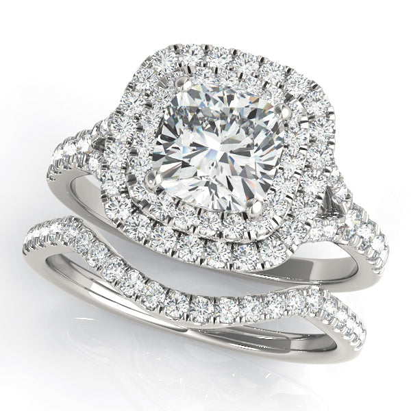 Cushion Double Halo with Micro Split-Shank Pave Diamond Engagement Ring