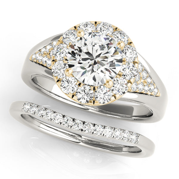 18K Yellow Gold Round Diamond Halo Engagement Ring