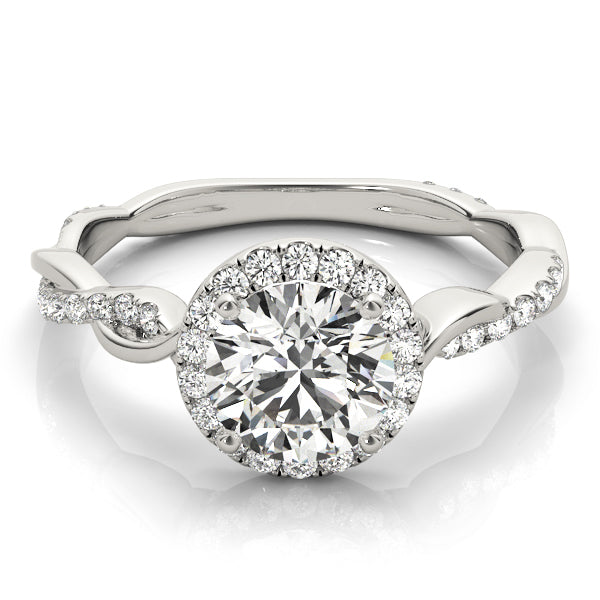 Nature-Inspired Round Diamond Halo Engagement Ring with Twisted Shank & Hidden Accents