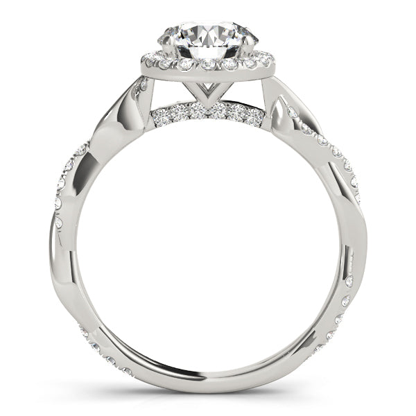 Nature-Inspired Round Diamond Halo Engagement Ring with Twisted Shank & Hidden Accents