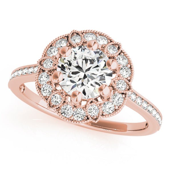 18K Rose Gold 1 CT Diamond Halo Engagement Ring