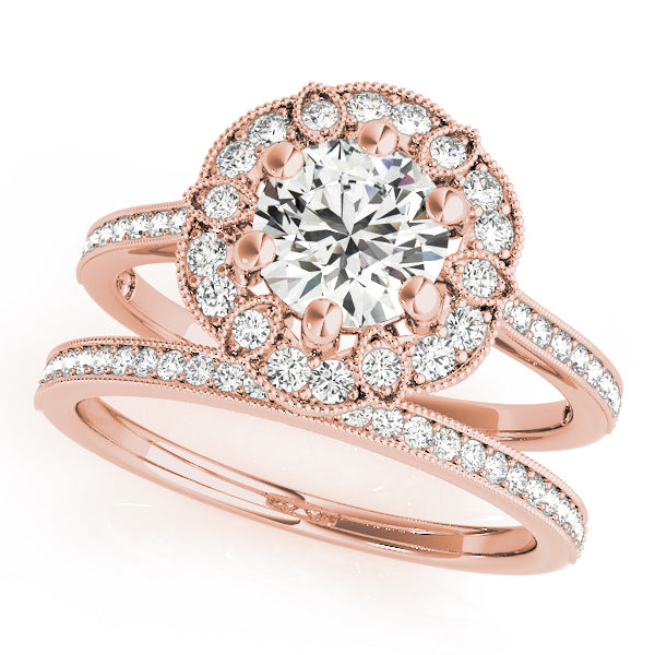 18K Rose Gold 1 CT Diamond Halo Engagement Ring