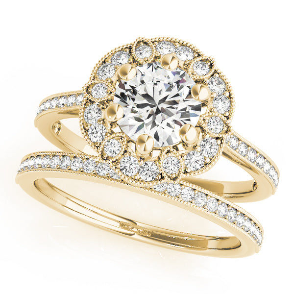 18K Yellow Gold 1 CT Diamond Halo Engagement Ring