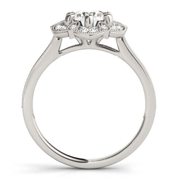 Vintage Nature-Inspired Round Floral Halo Diamond Engagement Ring with Channel Band