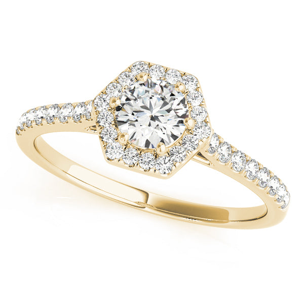 14K Yellow Gold Round Diamond Halo Engagement Ring