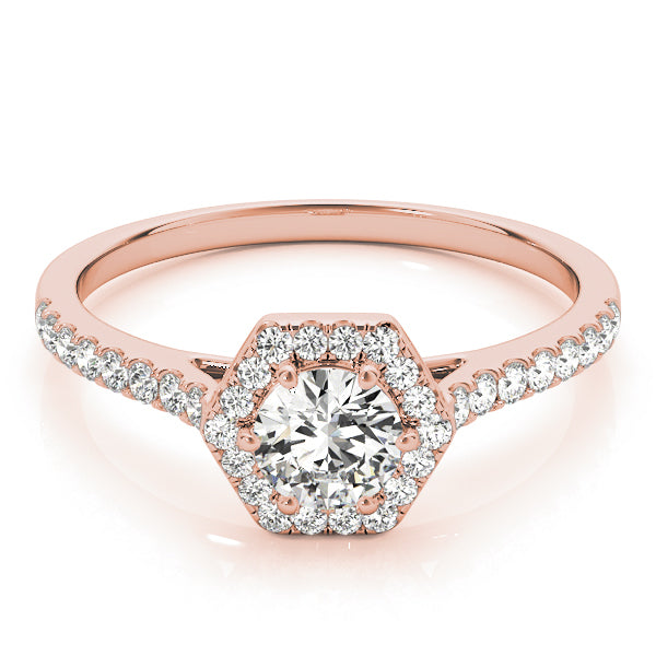 18K Rose Gold Diamond Halo Engagement Ring 0.5ctw