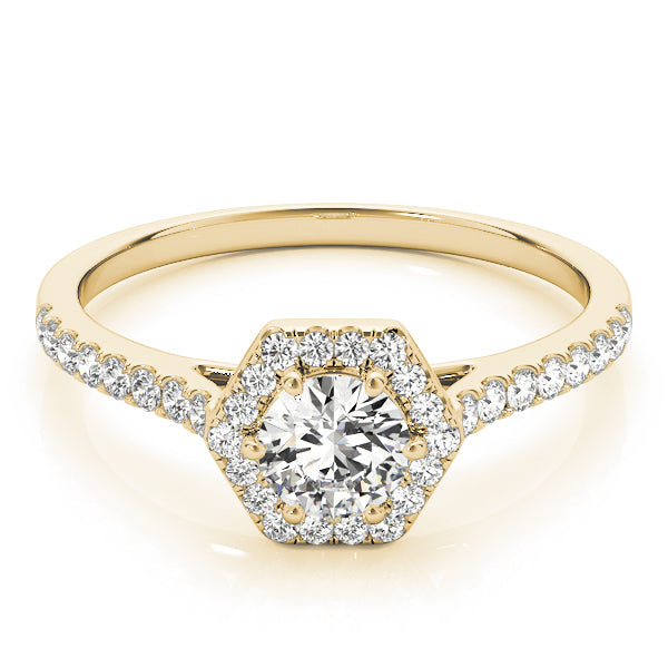 14K Yellow Gold Round Diamond Halo Engagement Ring