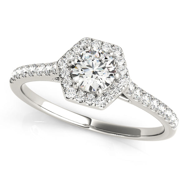 14K White Gold Round Diamond Engagement Ring Halo