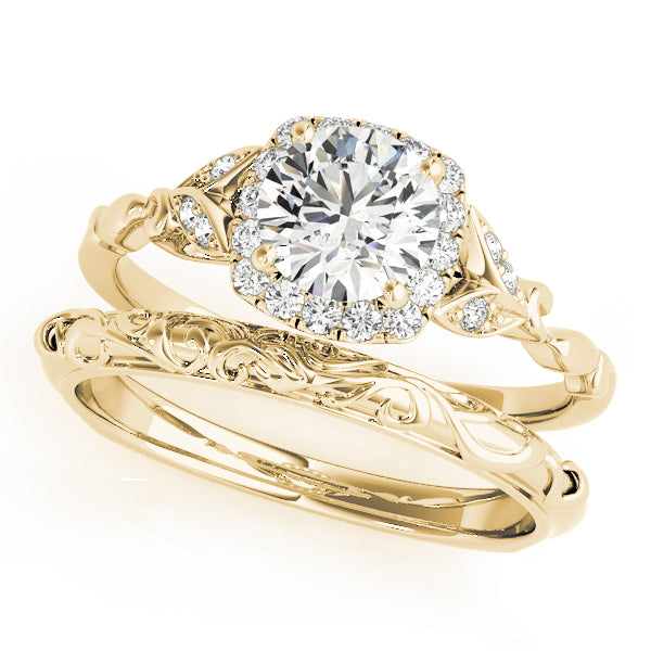 14K Yellow Gold 1 CT Round Diamond Halo Engagement Ring