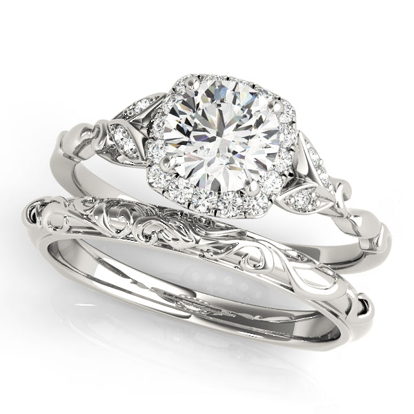 Nature-Inspired Round Cushion Halo Diamond Engagement Ring with Hidden Accents