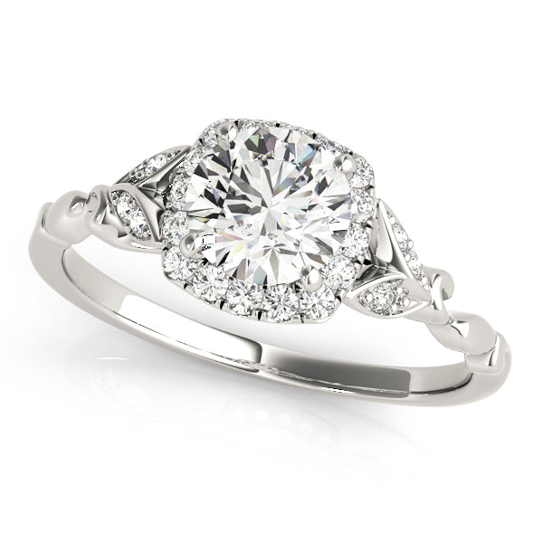 Nature-Inspired Round Cushion Halo Diamond Engagement Ring with Hidden Accents