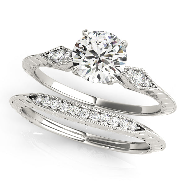 Contemporary Round Cathedral Milgrain Diamond Engagement Ring