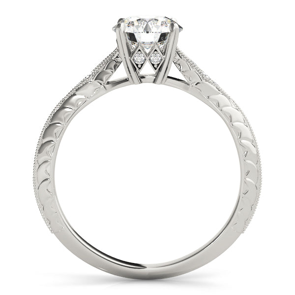 Contemporary Round Cathedral Milgrain Diamond Engagement Ring