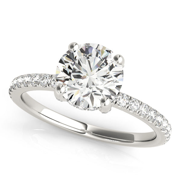 High-Set Round Diamond Hidden Halo Pave Diamond Engagement Ring