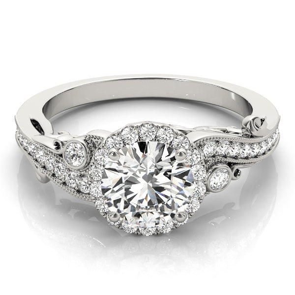 Platinum 1.33ctw Round Diamond Halo Engagement Ring