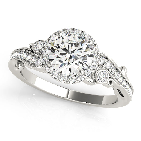 Platinum 1.33ctw Round Diamond Halo Engagement Ring