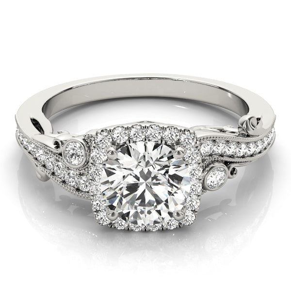 18K White Gold Round Diamond Halo Engagement Ring