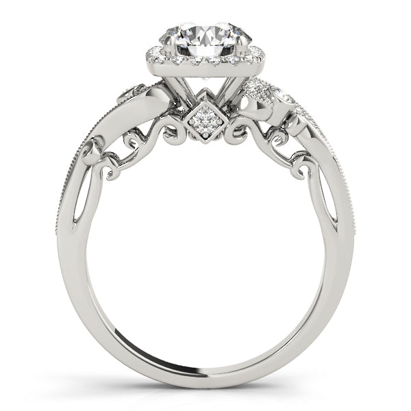 18K White Gold Round Diamond Halo Engagement Ring