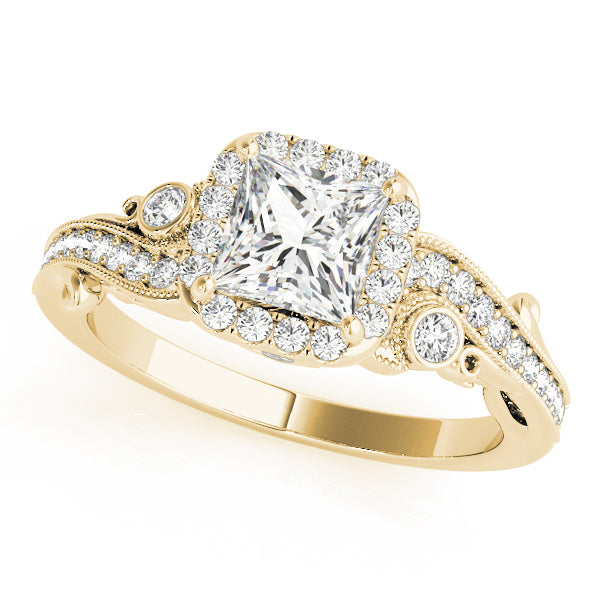 18K Yellow Gold 1/2 CT Diamond Halo Engagement Ring