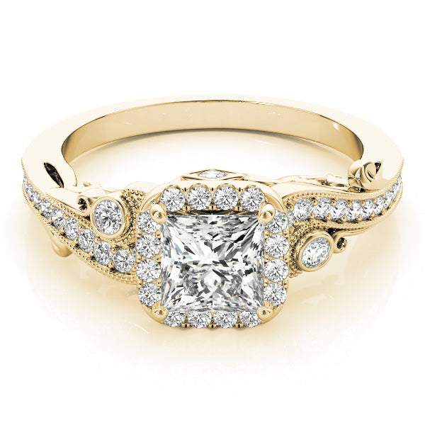 18K Yellow Gold 1/2 CT Diamond Halo Engagement Ring