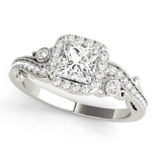 14K White Gold Diamond Halo Engagement Ring