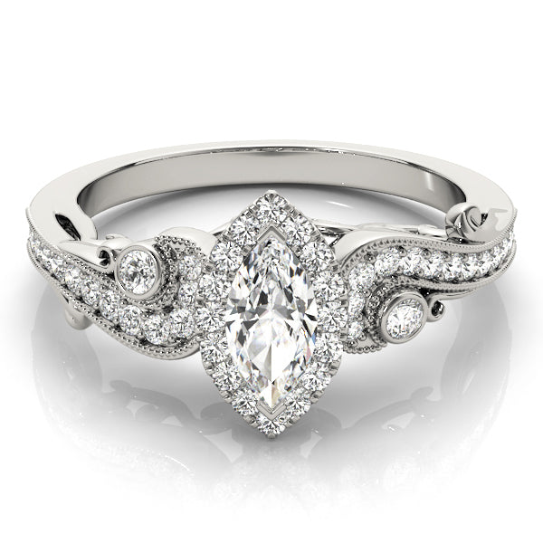 18K White Gold Marquise Diamond Halo Ring