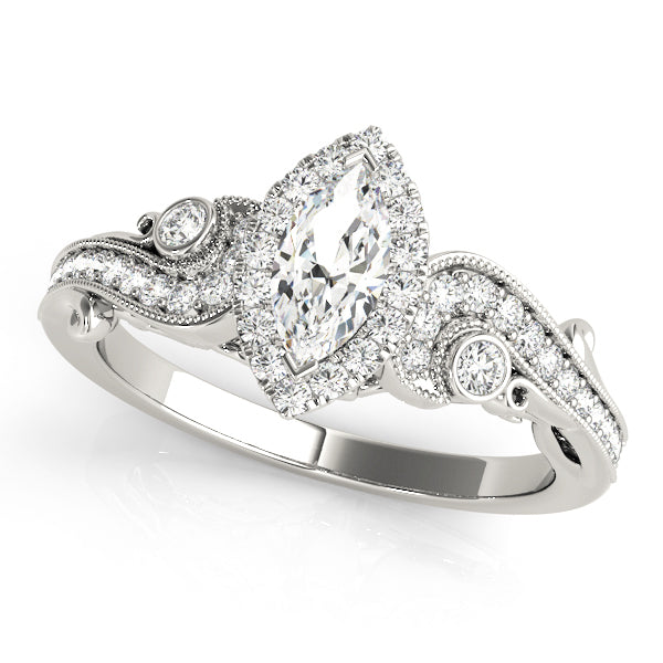 14K White Gold 1.33ctw Marquise Diamond Halo Ring