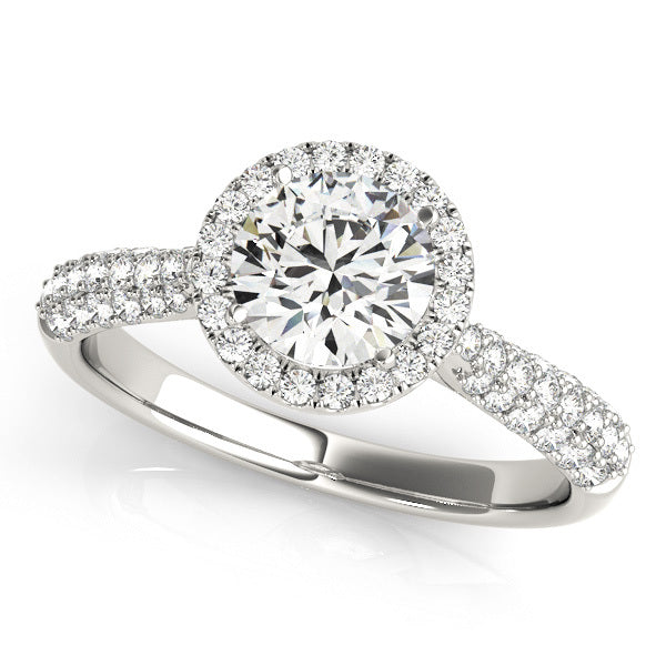 18K White Gold Round Diamond Halo Engagement Ring