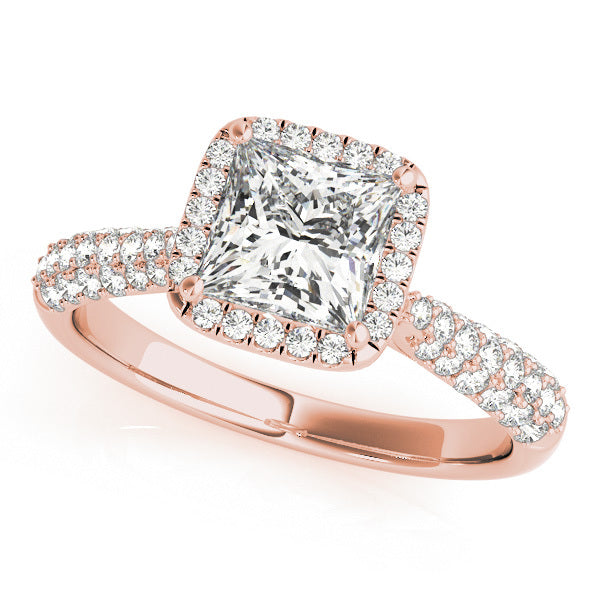 14K Rose Gold Diamond Halo Engagement Ring