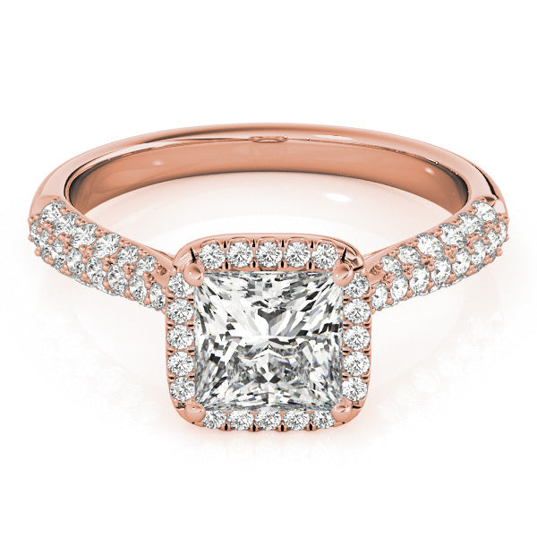 14K Rose Gold Diamond Halo Engagement Ring