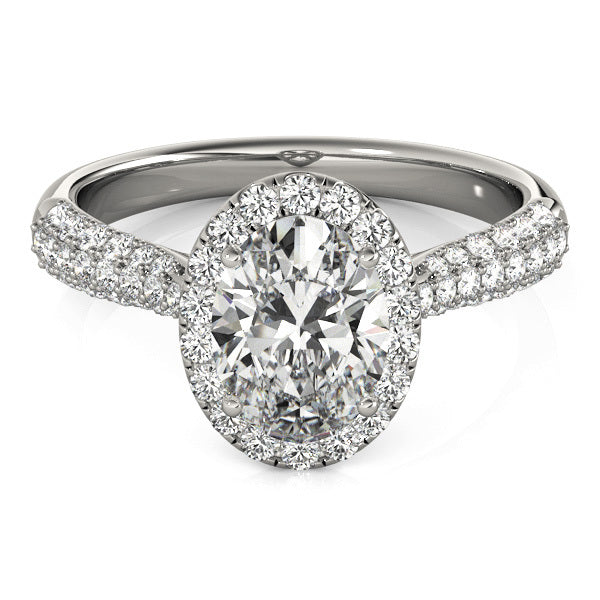 14K White Gold Oval Diamond Engagement Ring with Halo