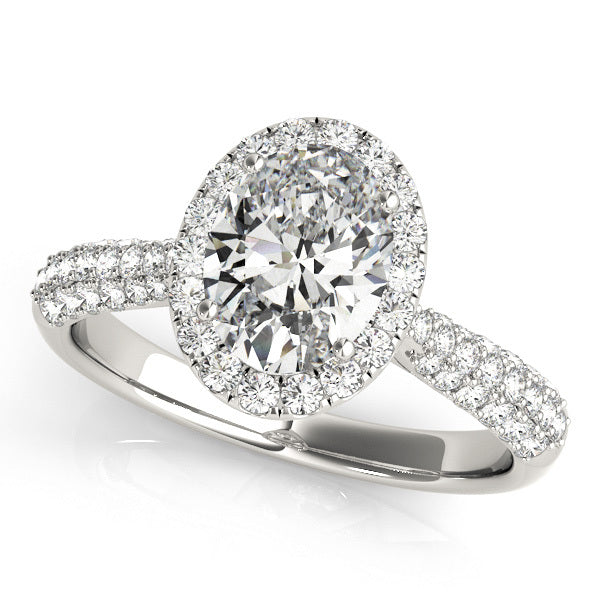 14K White Gold Oval Diamond Engagement Ring with Halo