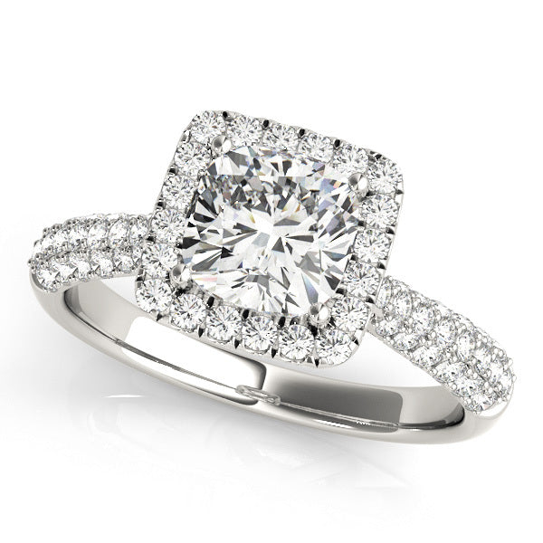 14K White Gold 1.33ctw Cushion Diamond Halo Ring