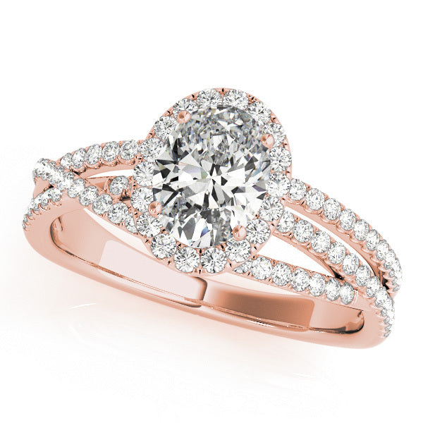 14K Rose Gold Round Diamond Halo Ring