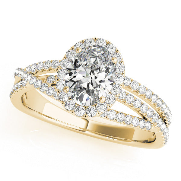 18K Yellow Gold Round Diamond Halo Engagement Ring