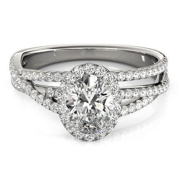 14K White Gold Round Diamond Halo Engagement Ring