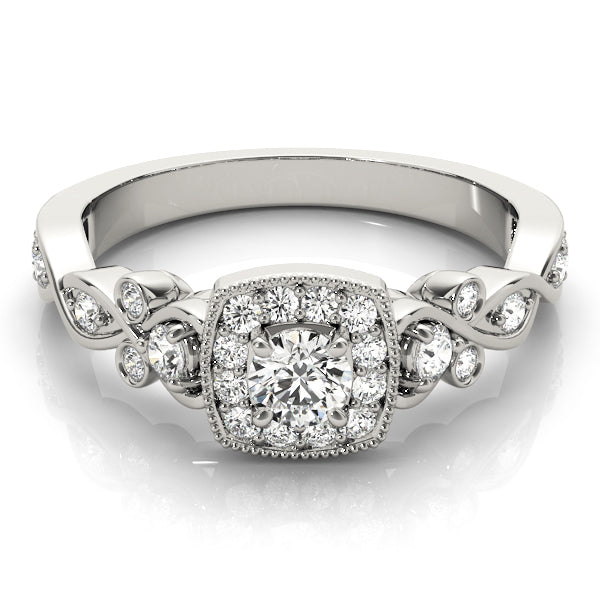 14K White Gold Round Diamond Halo Engagement Ring