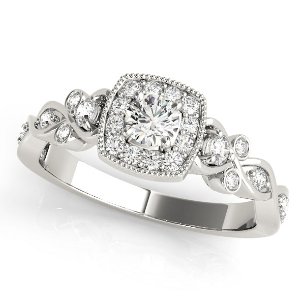 18K White Gold Round Diamond Halo Engagement Ring