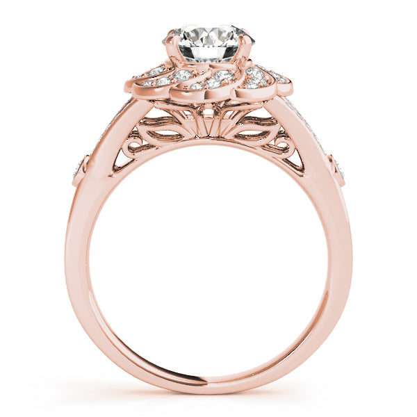18K Rose Gold Round Diamond Halo Engagement Ring