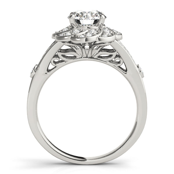 18K White Gold Round Diamond Halo Engagement Ring
