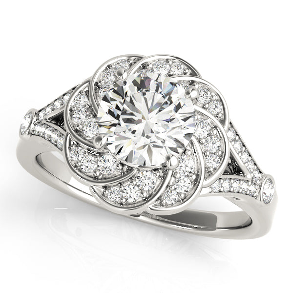 14K White Gold Round Diamond Halo Engagement Ring