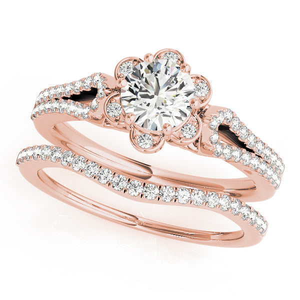 14K Rose Gold Round Diamond Halo Engagement Ring