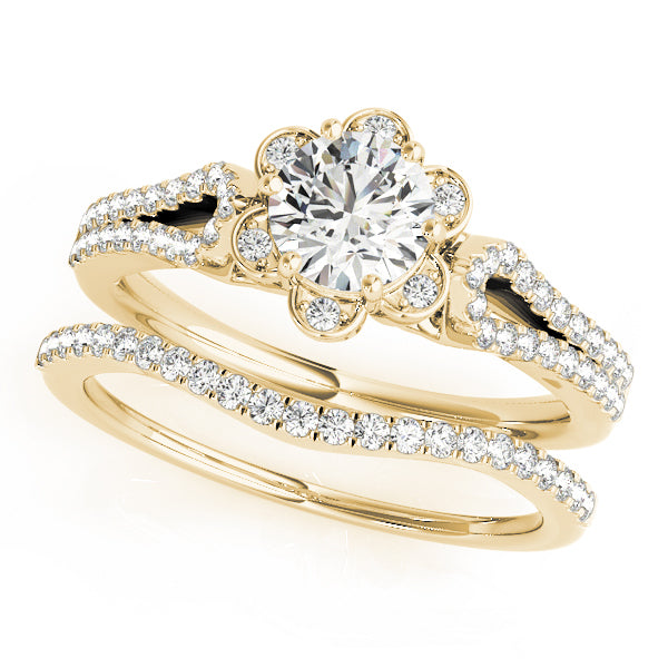 18K Yellow Gold Diamond Halo Engagement Ring 3/4 ctw