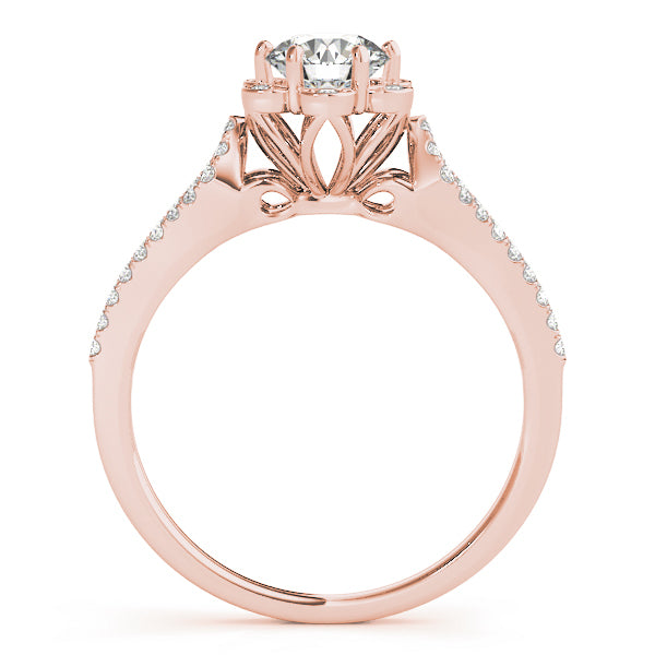14K Rose Gold Round Diamond Halo Engagement Ring