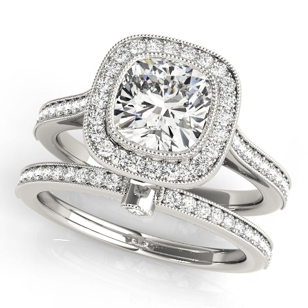 18K White Gold Cushion Diamond Halo Ring