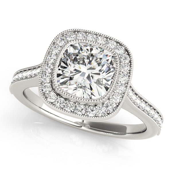 14K White Gold Cushion Diamond Engagement Ring