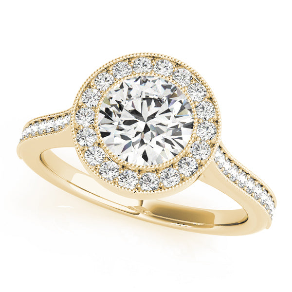 18K Yellow Gold Round Diamond Halo Engagement Ring
