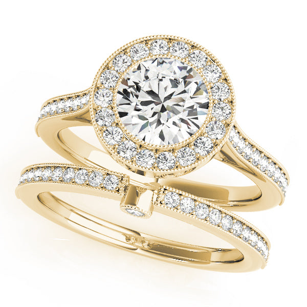 18K Yellow Gold Round Diamond Halo Engagement Ring