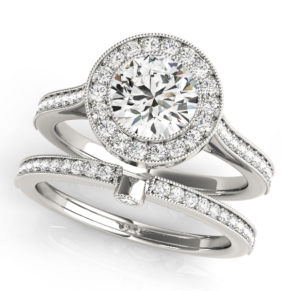 Platinum 1.33ctw Round Diamond Halo Engagement Ring